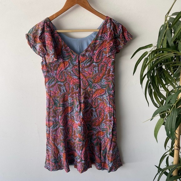 J.Crew Dress Womens 2P Blue Pink Paisley Floral Ruffle Contemporary Boho Cottage - Picture 2 of 4